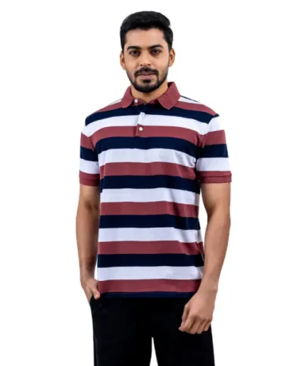 Haque Fashion Maroon Color Stripe Half Sleeve Polo Shirt